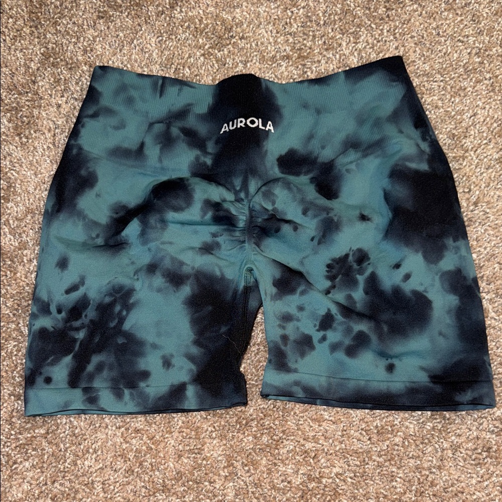 AUROLA Tie-Dye Bike Shorts in Teal & Black